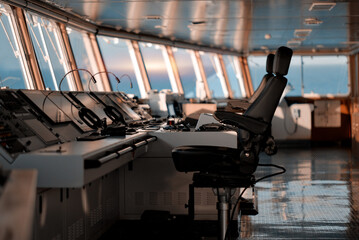 Modern High-Technology Cockpit Of Conventional Navigational Bridge
