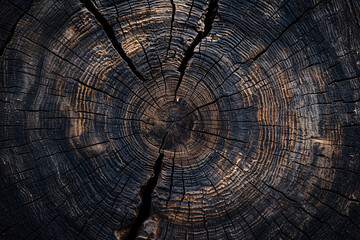 Fototapeta premium Natural wood grain texture with concentric rings and deep cracks for rustic or modern design backgrounds.