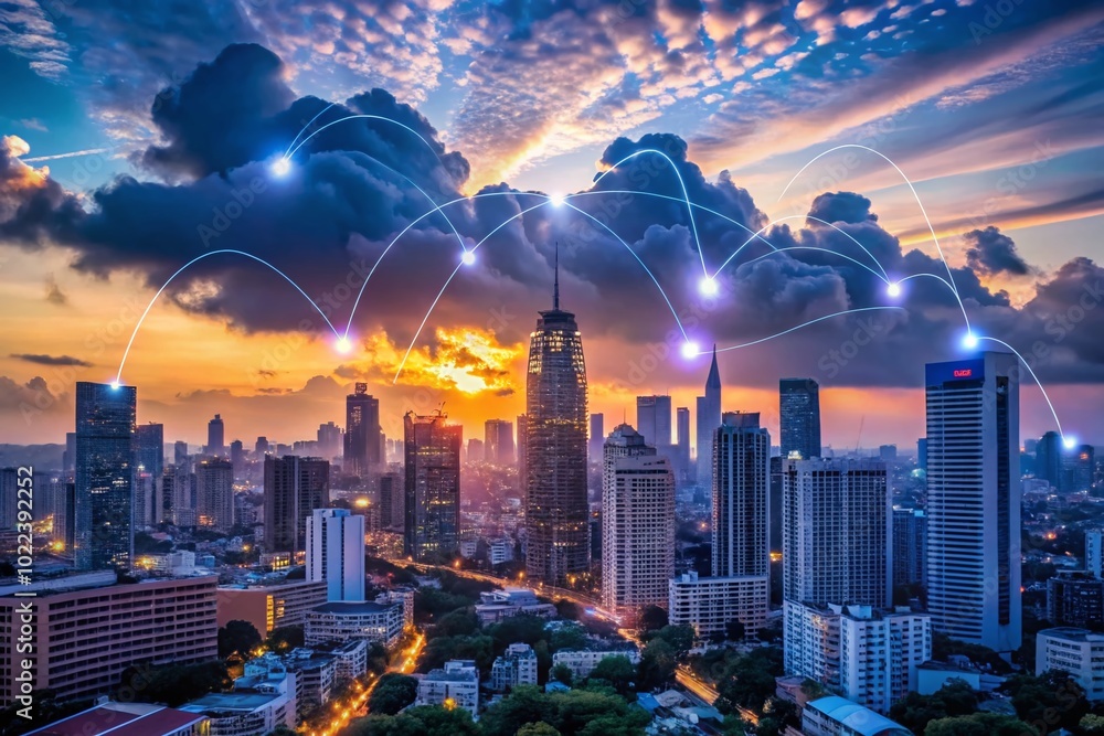 Aufkleber cloud connection technology: silhouette of data transfer and computing innovation