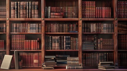 Rows of wooden shelves are filled with an extensive collection of textbooks and academic literature in a warm setting. Generative AI