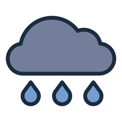Rain cloud filled line icon symbolizing rainy weather and precipitation