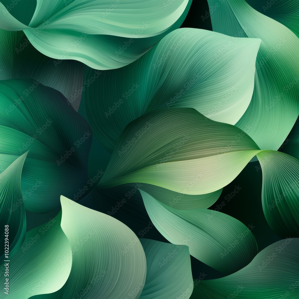 Poster contemporary digital leaf pattern with vibrant green shapes and smooth gradients for clean and sophi