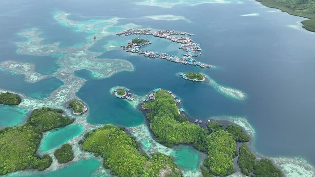 INDONESIA - 9.4.2024 - Gorgeous aerial view of the Kabalutan Village of Indonesia's Togian Islands.