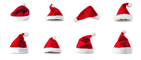 red christmas hats in various type on white background