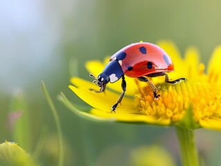 Ladybug on a Yellow Flower: Macro Photography