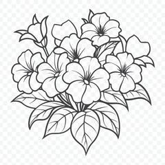 Beautiful Floral Bunch with Petunia Line Art Vector Illustration in Elegant Detail for Various Design Uses
