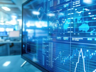 Close-up of a digital screen displaying a labor market graph highlighting job openings, employment rates. trend,fluctuation,growth,decline,cycle, International Labor Day