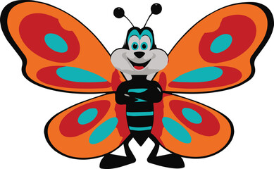 cheerful cartoon butterfly vector illustration on a white background 