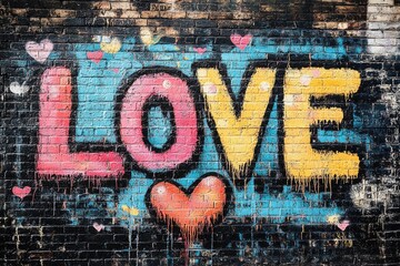 Love painted on brick wall declaring affection and romance