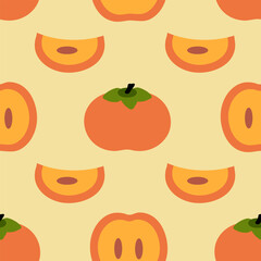 Seamless vector pattern with retro style persimmons. Perfect print for card, label, textile, fabric, paper. Hand drawn illustration.