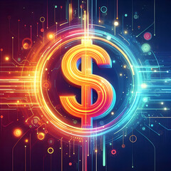 Vibrant Flat Glowing Abstract Dollar Sign with Light Trails - A Dynamic Vector Illustration Symbolizing Financial Success and Modern Wealth