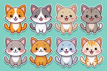 Cute Kawaii Cat Stickers Collection with Diverse Poses and Emotions for Creative Projects