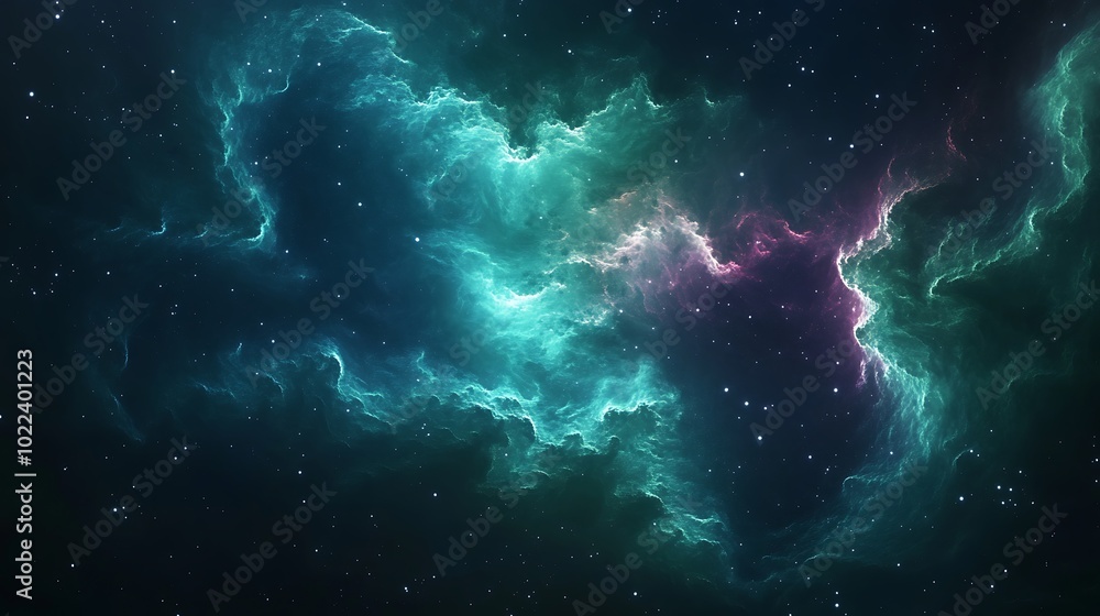 Poster a stunning cosmic scene featuring vibrant nebulae interspersed with twinkling stars against a deep s