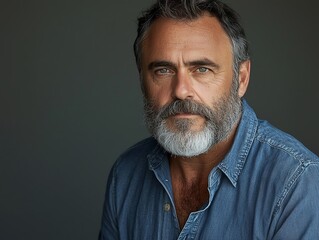 Fototapeta premium Portrait of a mature man with a beard, showcasing wisdom and experience against a neutral background.