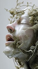 Surreal Portrait: Human Face Entwined with Nature