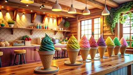 Delightful Gelateria Experience with Colorful Ice Cream Portraits and Cozy Atmosphere