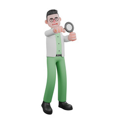 Fototapeta premium Male Biologist 3D Illustration. A male biologist stands holding a magnifying glass in his left hand with a happy expression. Professional