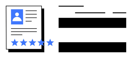 Document featuring a resume with a profile picture, personal details, and a five-star rating prominently displayed. Ideal for recruitment materials, professional profiles, job applications, career
