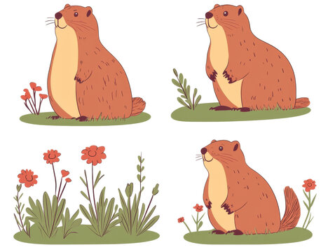 Charming spring marmots for seasonal illustrations and wildlife themes