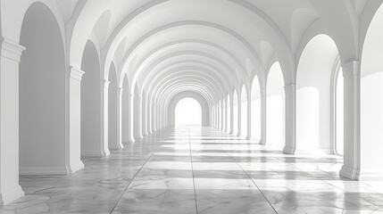 Illustration of corridor, archway, palace arch, light in tunnel, abstract