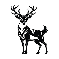 A black and white deer looking at side view vector design