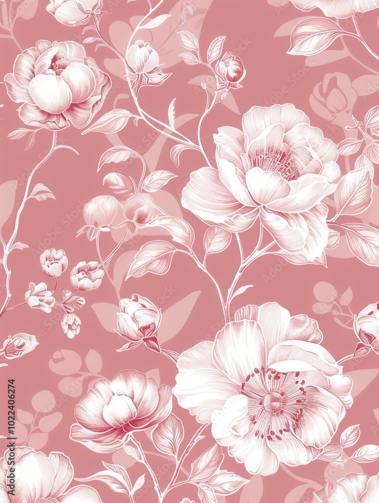 Poster This design showcases intricate floral patterns in soft pastel hues, creating a graceful and serene atmosphere ideal for various décor styles. Generative AI