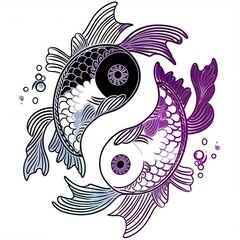 Fototapeta premium Yin Yang symbol formed by two Koi fish in black, purple, and blue hues