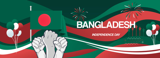 Bangladesh national or independence day festive banner. Abstract minimal design for holiday celebration, greeting card, billboard, sport event backdrops. March 26. Happy Bangladesh Independence Day