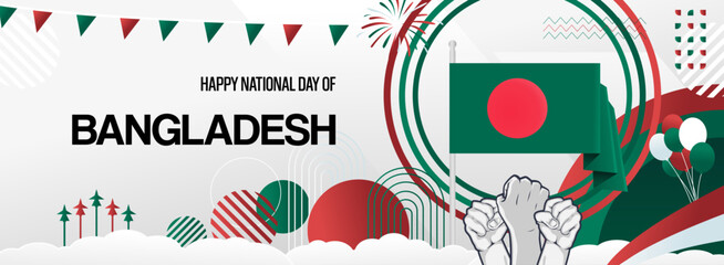 Bangladesh national or independence day festive banner. Abstract minimal design for holiday celebration, greeting card, billboard, sport event backdrops. March 26. Happy Bangladesh Independence Day