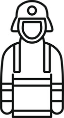 Line drawing of a fireman wearing a helmet and protective clothes