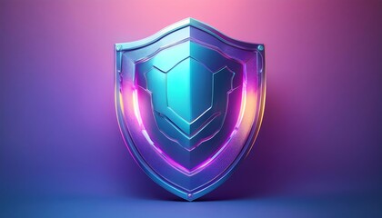 Fototapeta premium A futuristic, glossy shield design with vibrant colors against a gradient background, symbolizing protection and security.
