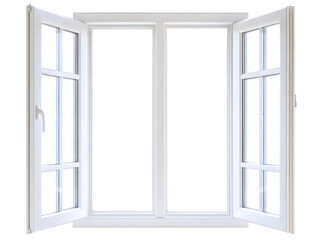 Open white-framed rectangular window for interior design and architecture