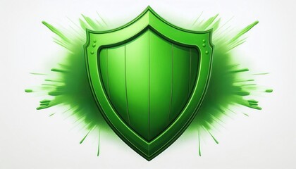 A vibrant green shield symbolizing protection, surrounded by a splash of color, representing security and strength.