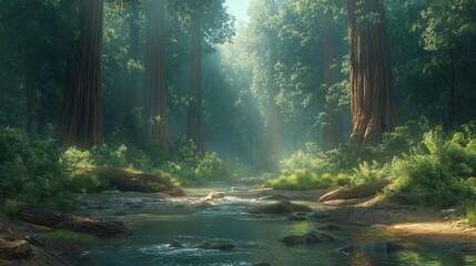 Fototapeta premium Ancient Forest and Creek created with Generative AI Technology, ai, generative