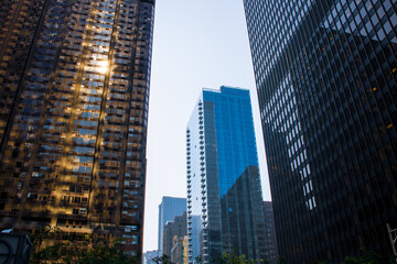 Naklejka premium Row of Tall modern apartment and business buildings in Chicago Downtown.