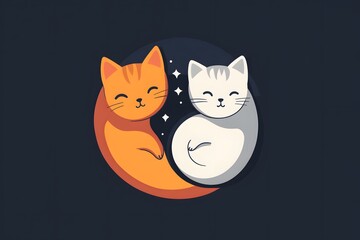 Obraz premium Two Smiling Cats Forming a Yin Yang Symbol