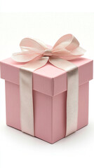 Obraz premium pink gift box with ribbon on isolated white background