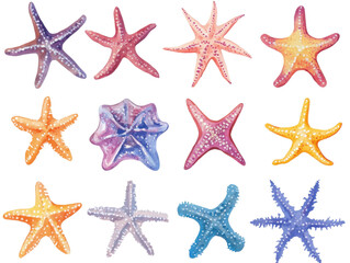 Watercolor starfish collection for creative design in spring projects