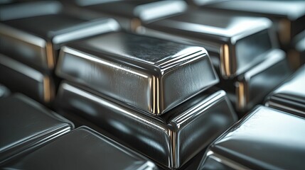 Stacked Shiny Silver Bars Close-Up