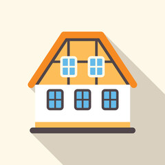 Simple vector icon of a small detached house with attic windows casting a long shadow