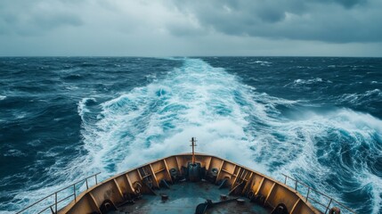 Ship's Bow Cutting Through Rough Ocean Waves