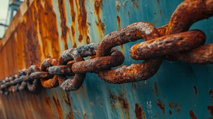 Fototapeta premium Close-up of a Rusty Chain on a Rusted Metal Surface