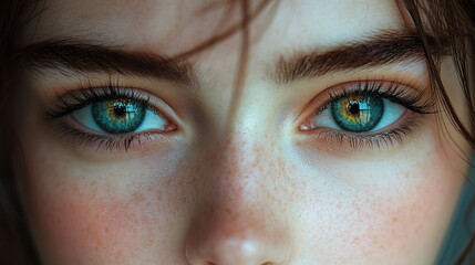 Fototapeta premium Close-Up Portrait of a Woman's Eyes with Green Irises and Freckles