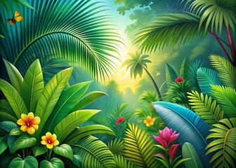 Exotic Tropical Jungle Background with Palm Leaves for Summer Designs