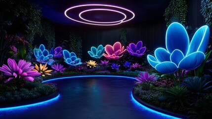 Creative AI Garden: A serene digital garden where plants and flowers change colors and shapes in response to AI-generated creative inputs, symbolizing the nurturing of creativity and motivation