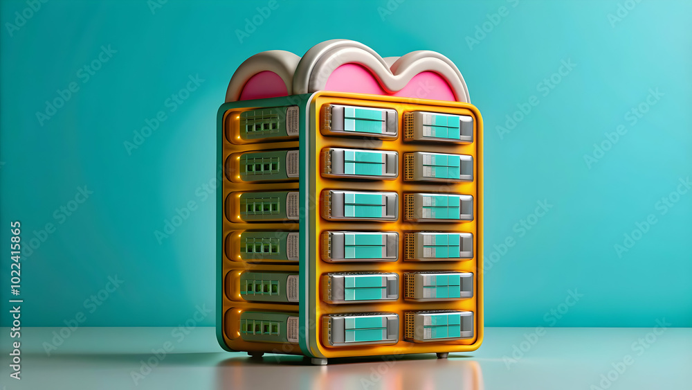 Poster glossy server racks with cloud icons concept for cloud infrastructure development - professional pho