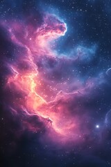 A vibrant cosmic scene featuring swirling nebulae and stars, showcasing a stunning display of colors in the vast universe.