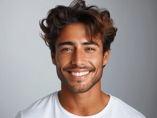 Smiling Indian Man with Clean Teeth and Stylish Hair for Dental Ad Closeup Isolated on White