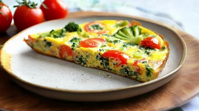Savor a mouthwatering omelette with broccoli and tomatoes for a wholesome breakfast. Enjoy the homemade goodness of this nutritious dish