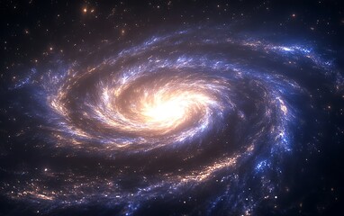 Obraz premium A stunning spiral galaxy illuminated with bright stars, showcasing cosmic beauty in a vast, starry background.